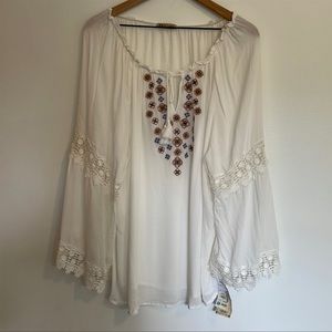 Democracy | New With Tags White Embroidered Bohemian Tunic Peasant Top Size 3X